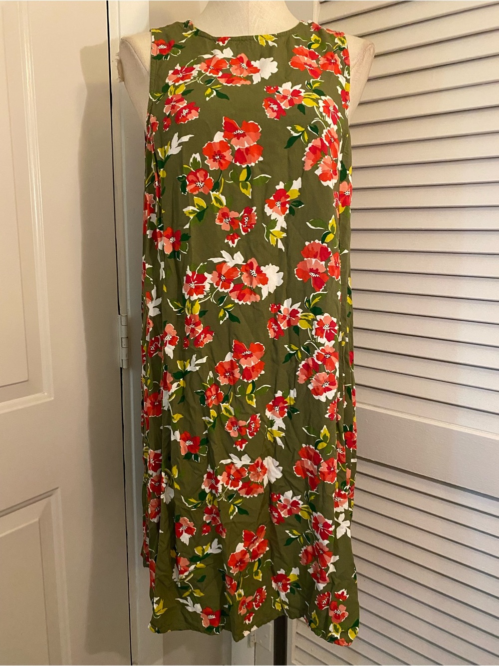 dip Olive Floral Midi Dress with Red & White Blooms- Size XL